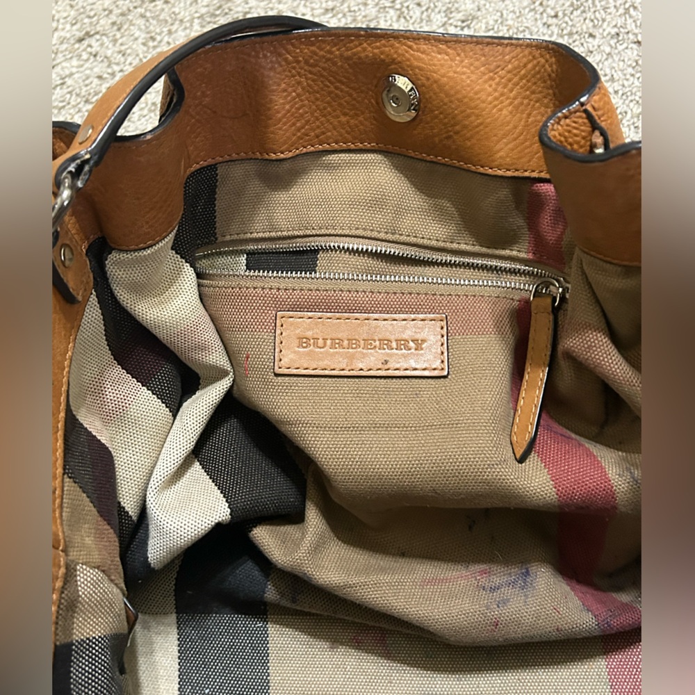 Burberry Calfskin House Check Maidstone Medium Brown Shoulder Bag Authentic Tote - Picture 9 of 16
